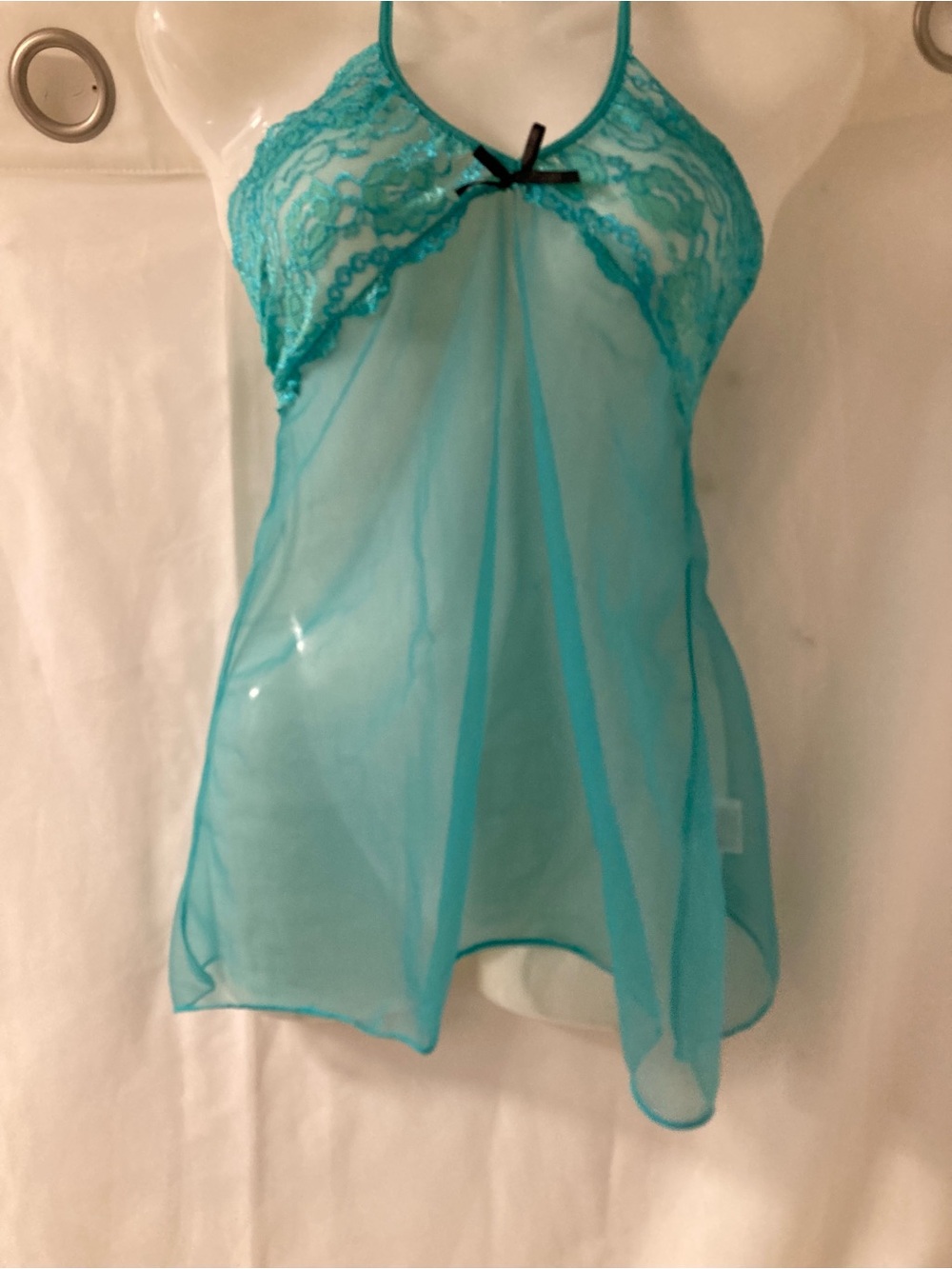 Avidlove Turquoise Lace Sheer Babydoll Chemise Halter Size Small